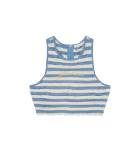 GANNI Blue Crochet Racerback Top