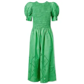 GANNI Broderie Anglaise Midi DressKelly Green