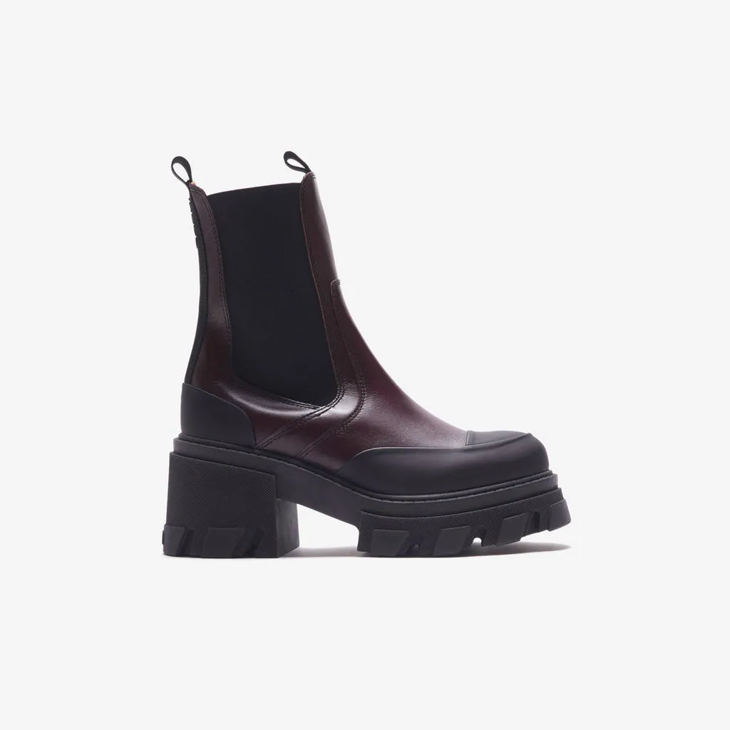 Ganni Cleated Heeled Mid Chelsea Boot - Burgundy