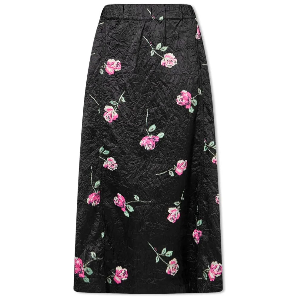 GANNI Crinkled Satin Maxi SkirtBlack