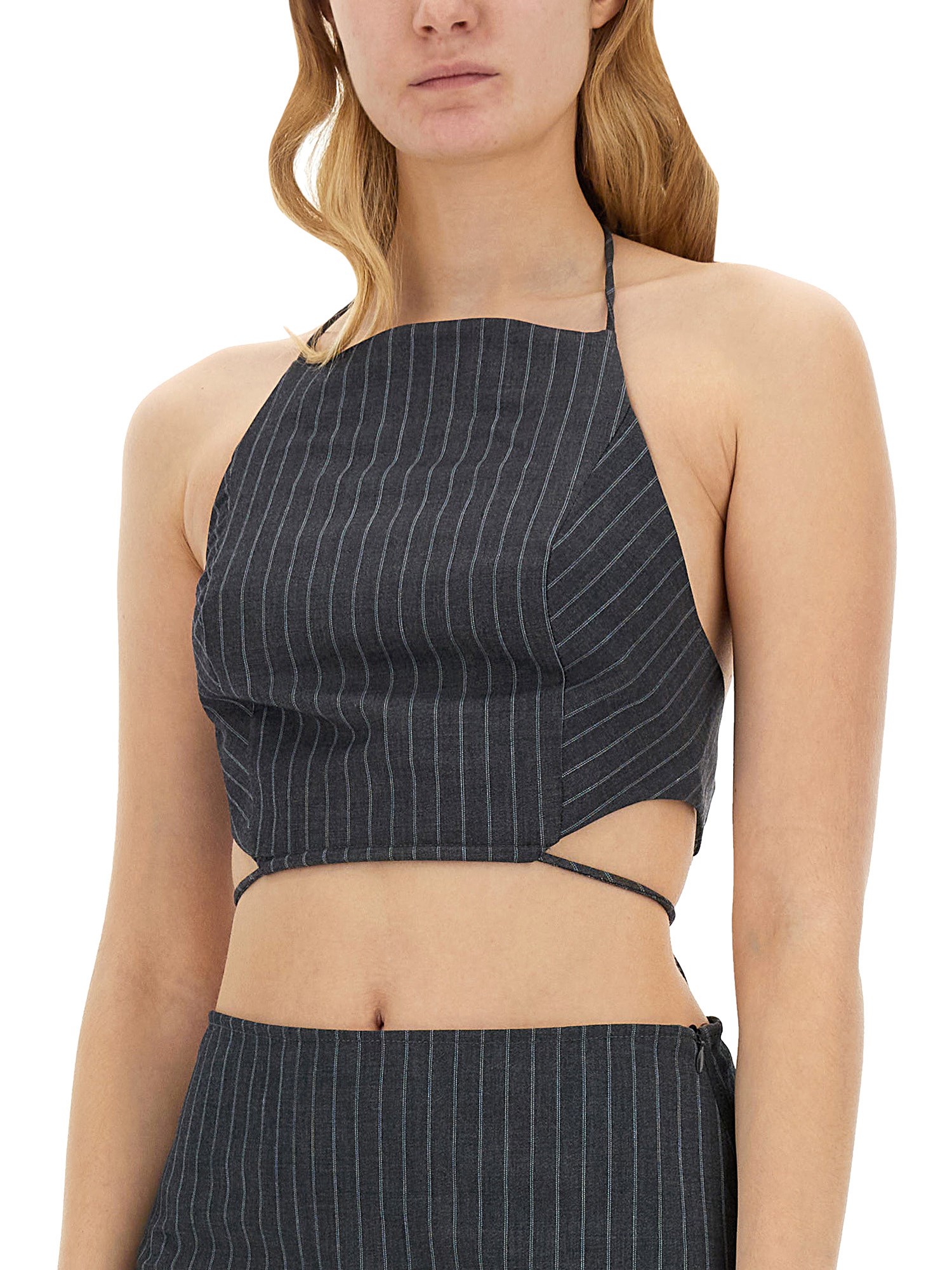 GANNI    ELASTIC STRIPED TOP