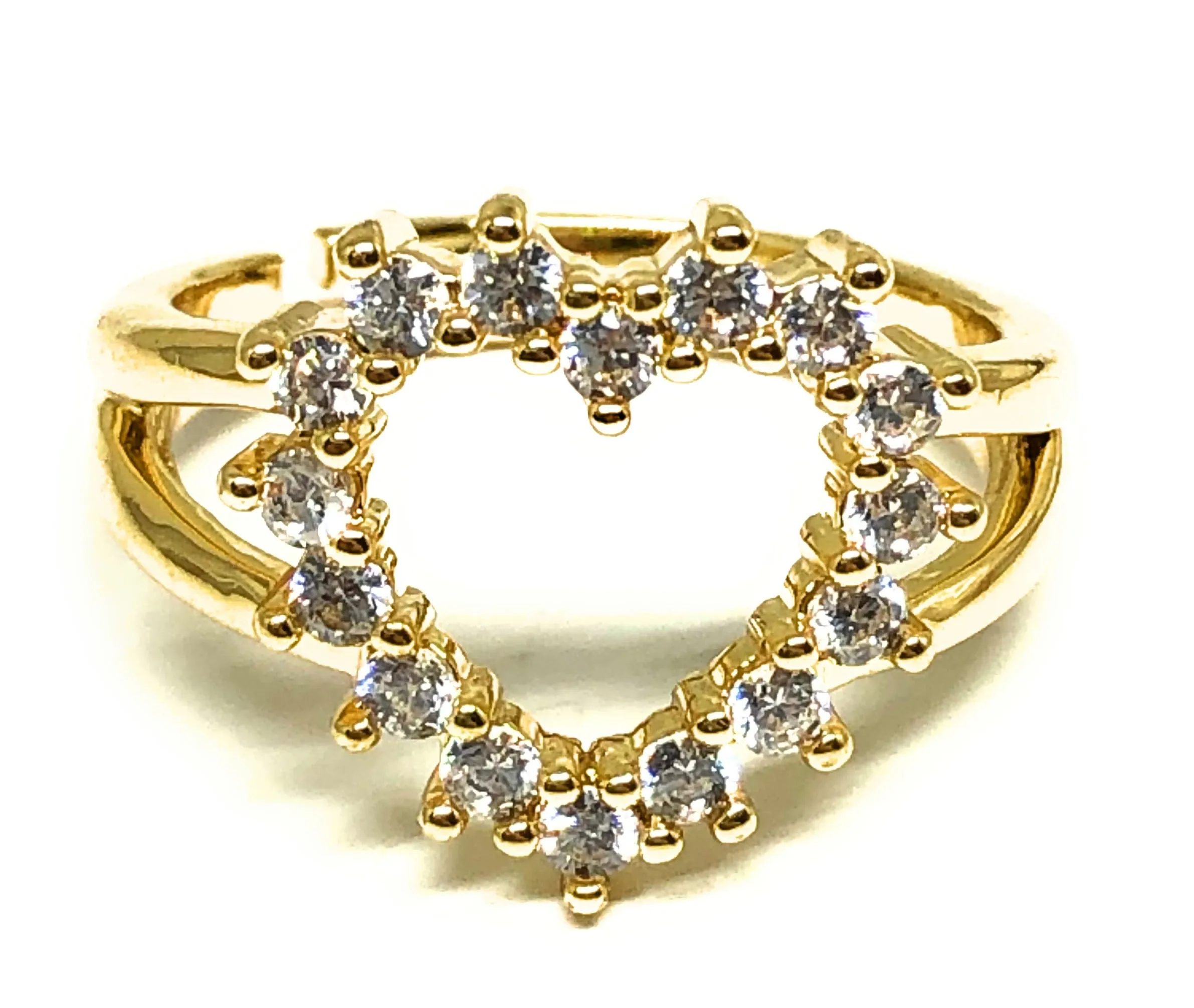 Gold Plated WHITE CZ Heart Adjustable Ring Anillo