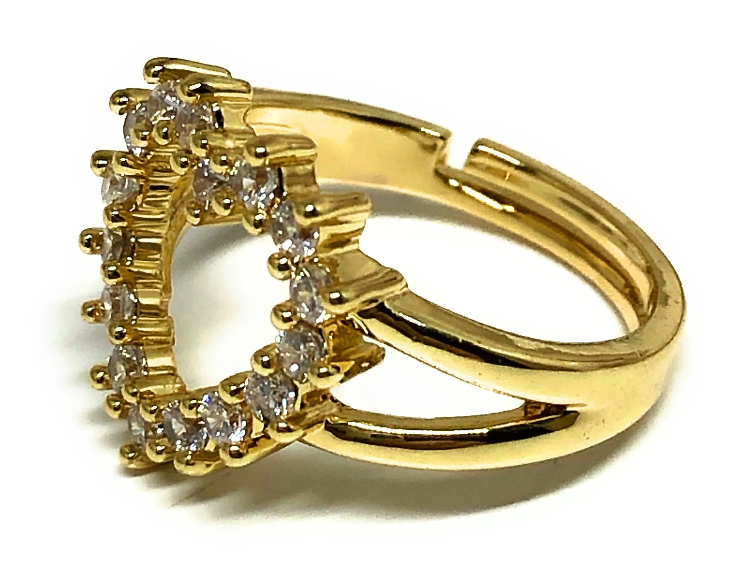 Gold Plated WHITE CZ Heart Adjustable Ring Anillo