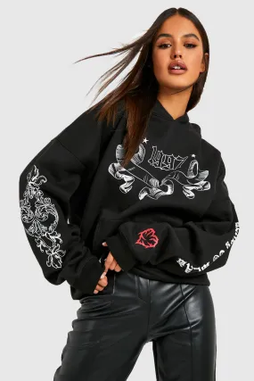 Gothic Print Oversized Hoodie