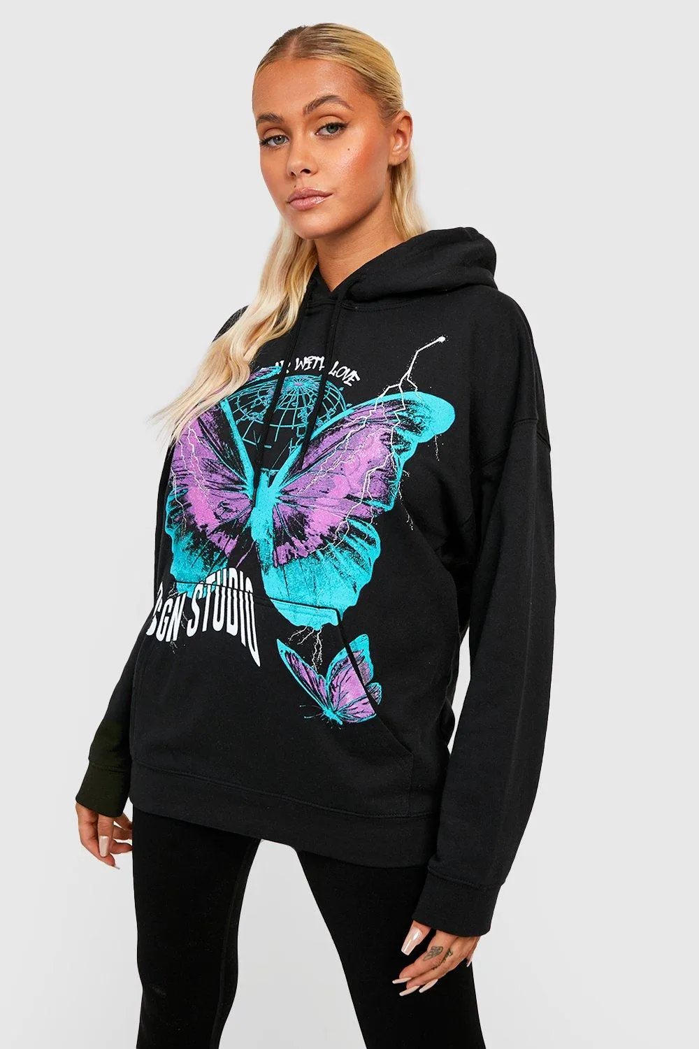 Graffiti Butterfly Oversized Hoodie