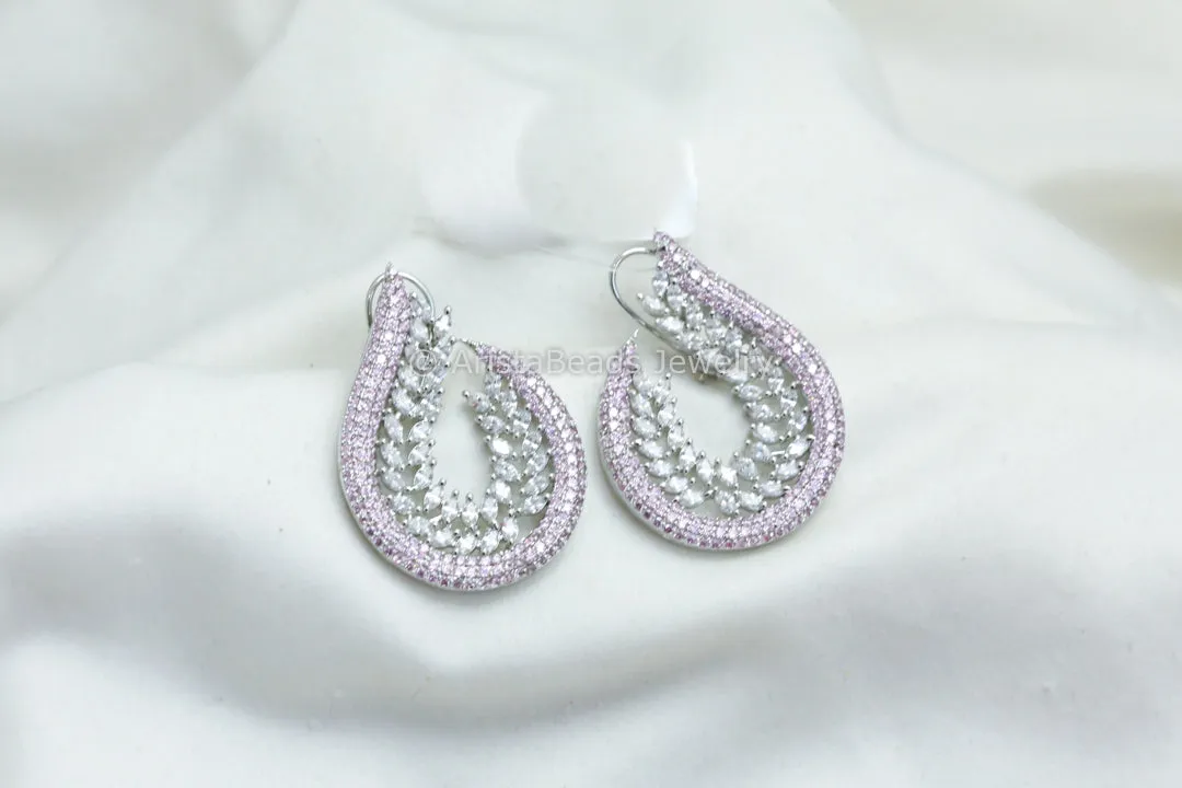 Half Moon CZ Pave Setting Earrings - Pink