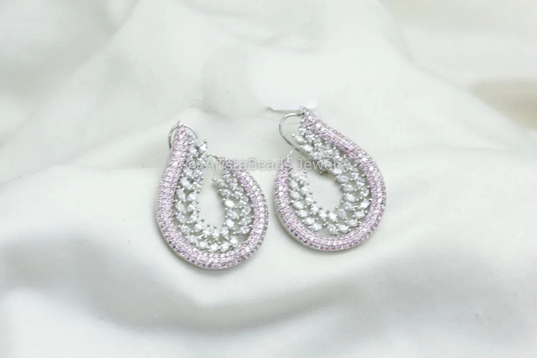 Half Moon CZ Pave Setting Earrings - Pink