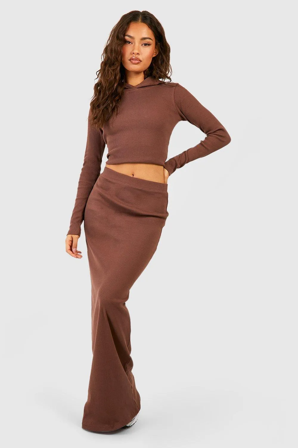 Heavy Weight Rib Cropped Hoodie And Skirt Set