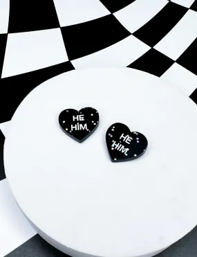 HE/HIM HEART STUDS - BLACK GLITTER