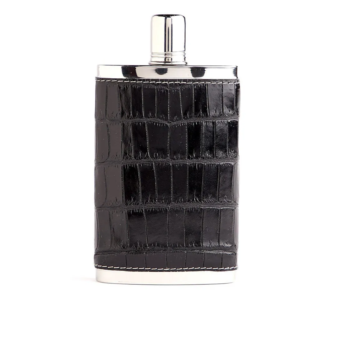 Hip Flask, 9 Oz, Black Croc