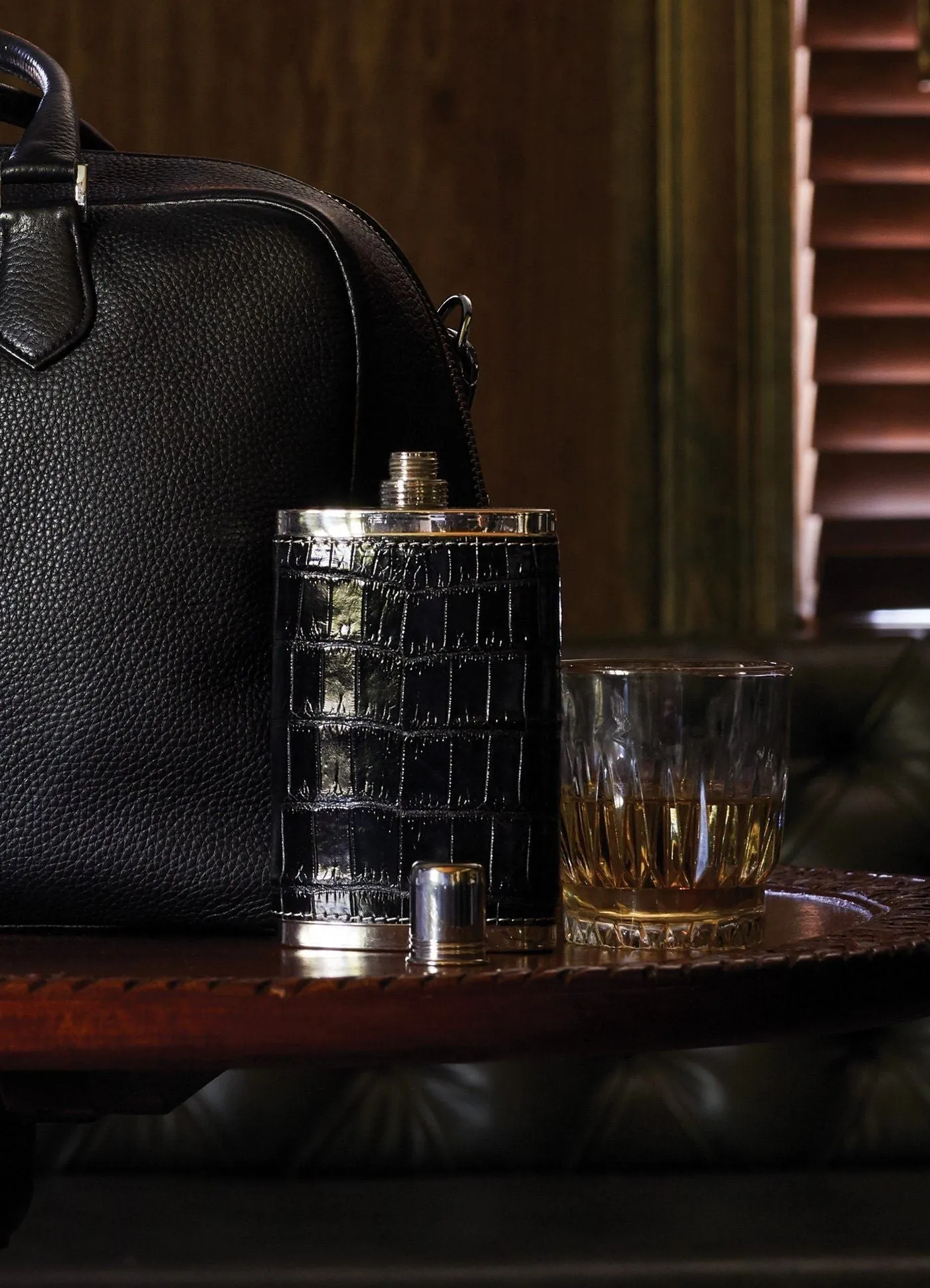 Hip Flask, 9 Oz, Black Croc