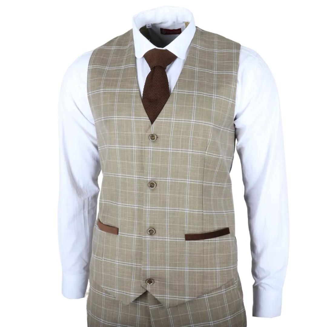 Hode - Men's Brown Checked Tailored Fit Waistcoat