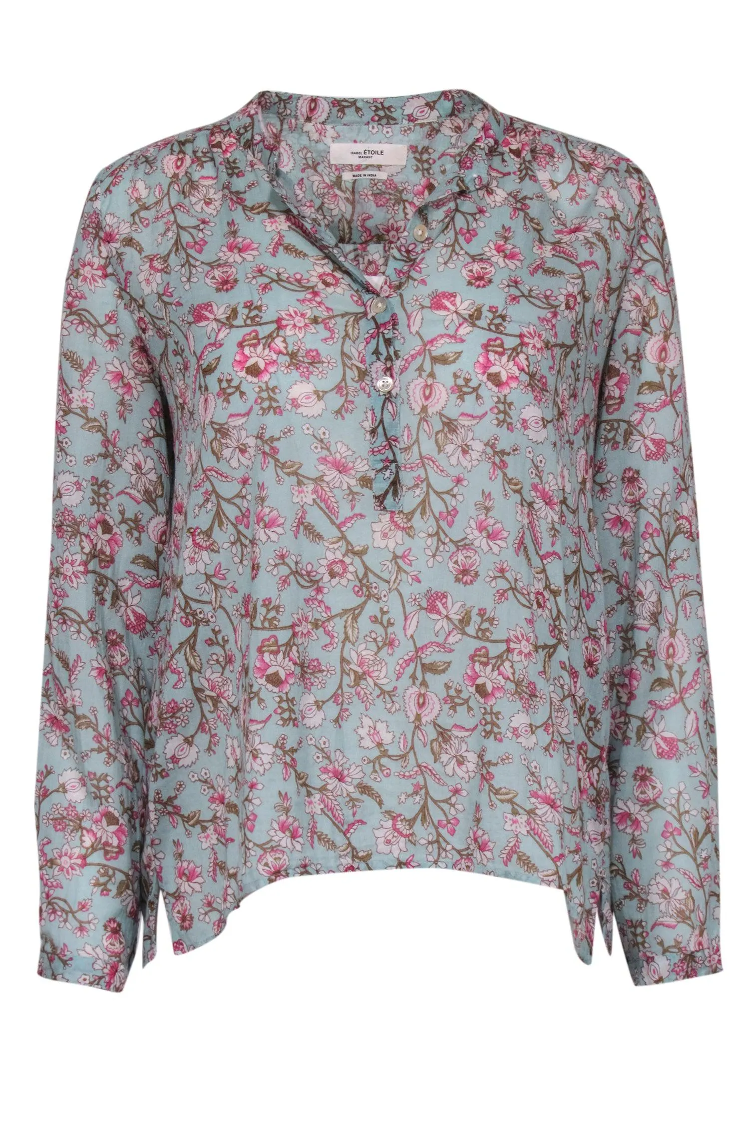 Isabel Marant Etoile - Blue Long Sleeve Blouse w/ Pink Floral Print Sz S