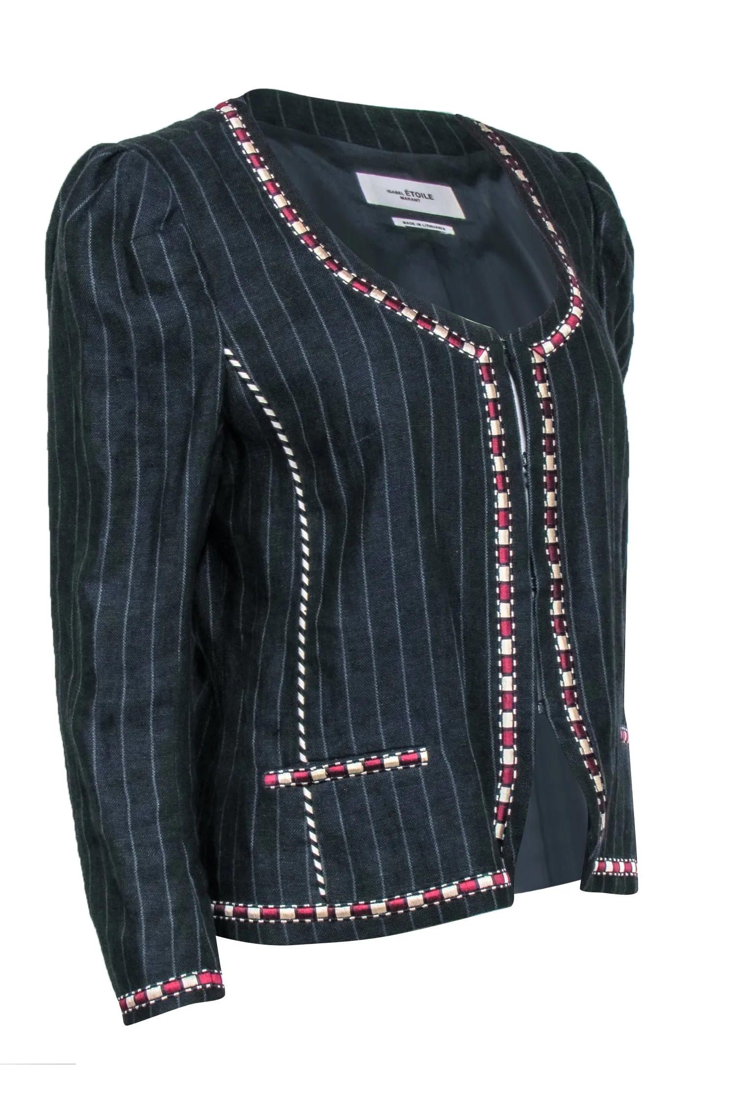 Isabel Marant Etoile - Navy Pinstripe Crop Jacket w/ Embroidery Sz XL