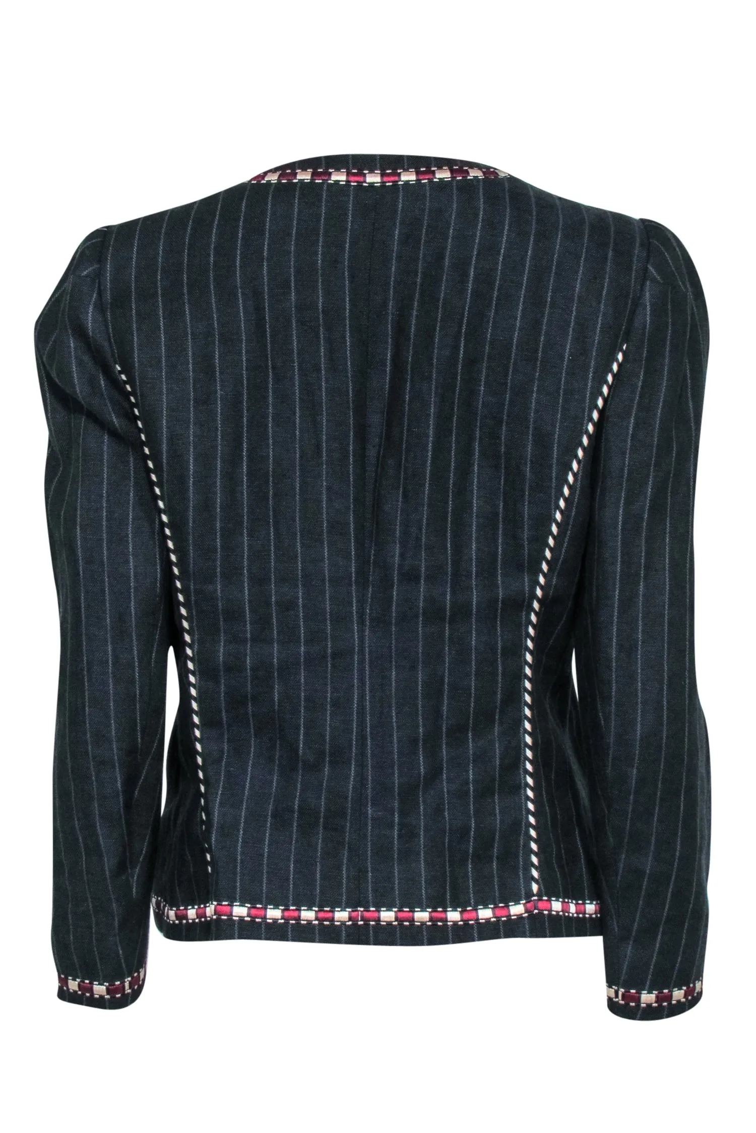 Isabel Marant Etoile - Navy Pinstripe Crop Jacket w/ Embroidery Sz XL