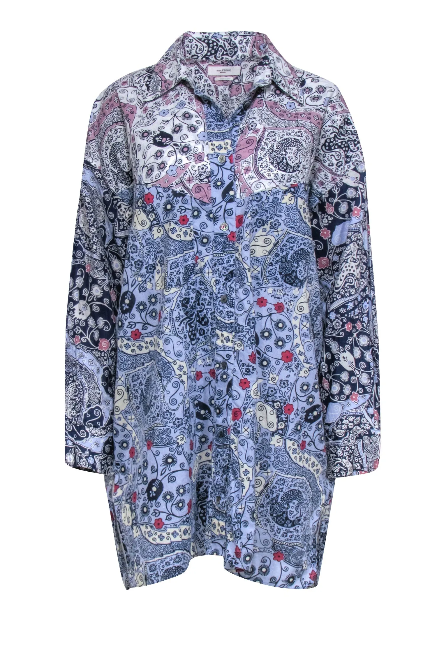 Isabel Marant Etoile - White & Multi Color Print Oversized Button Front Shirt Sz 8