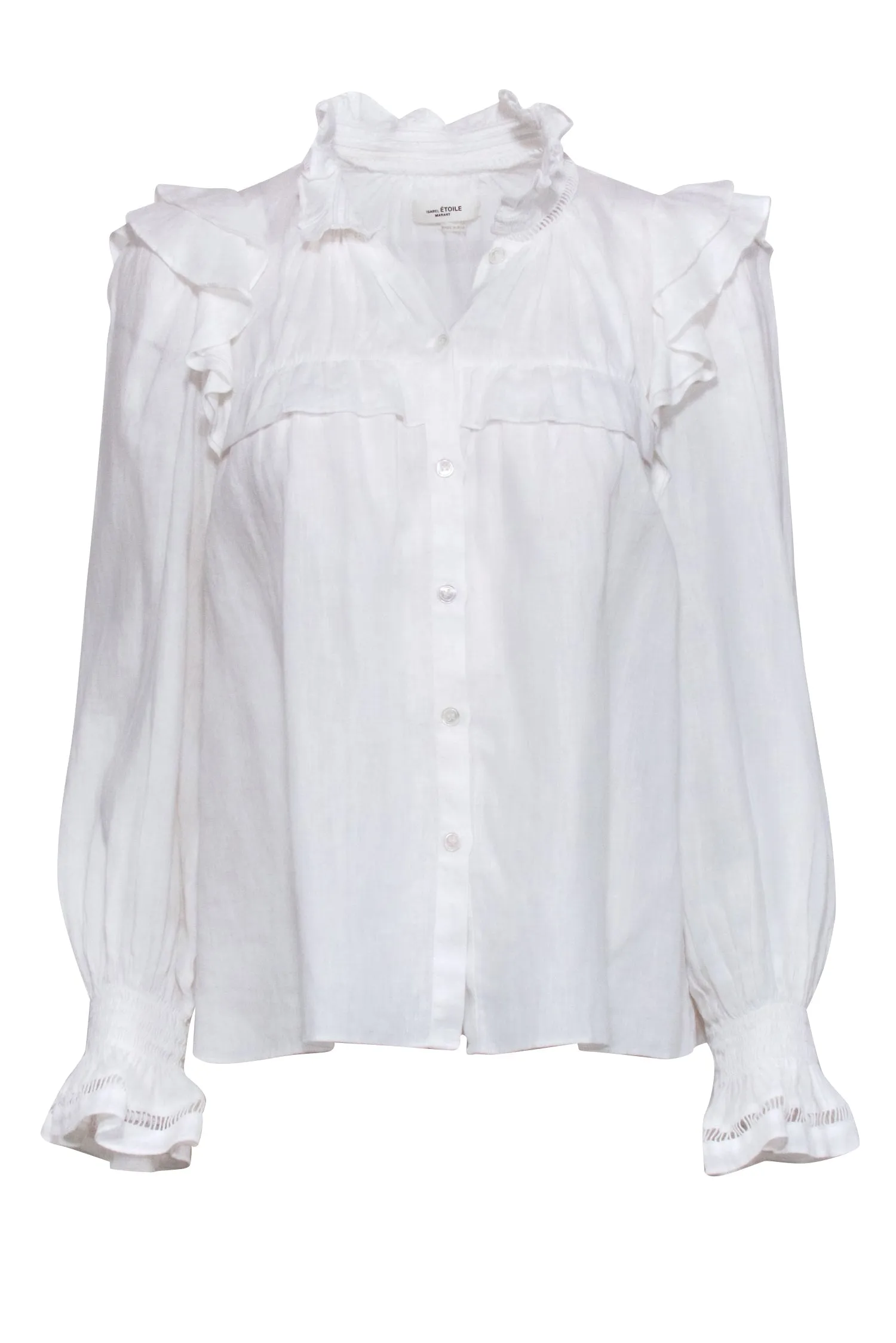 Isabel Marant Etoile - White Linen Ruffle Neckline Top Sz 4