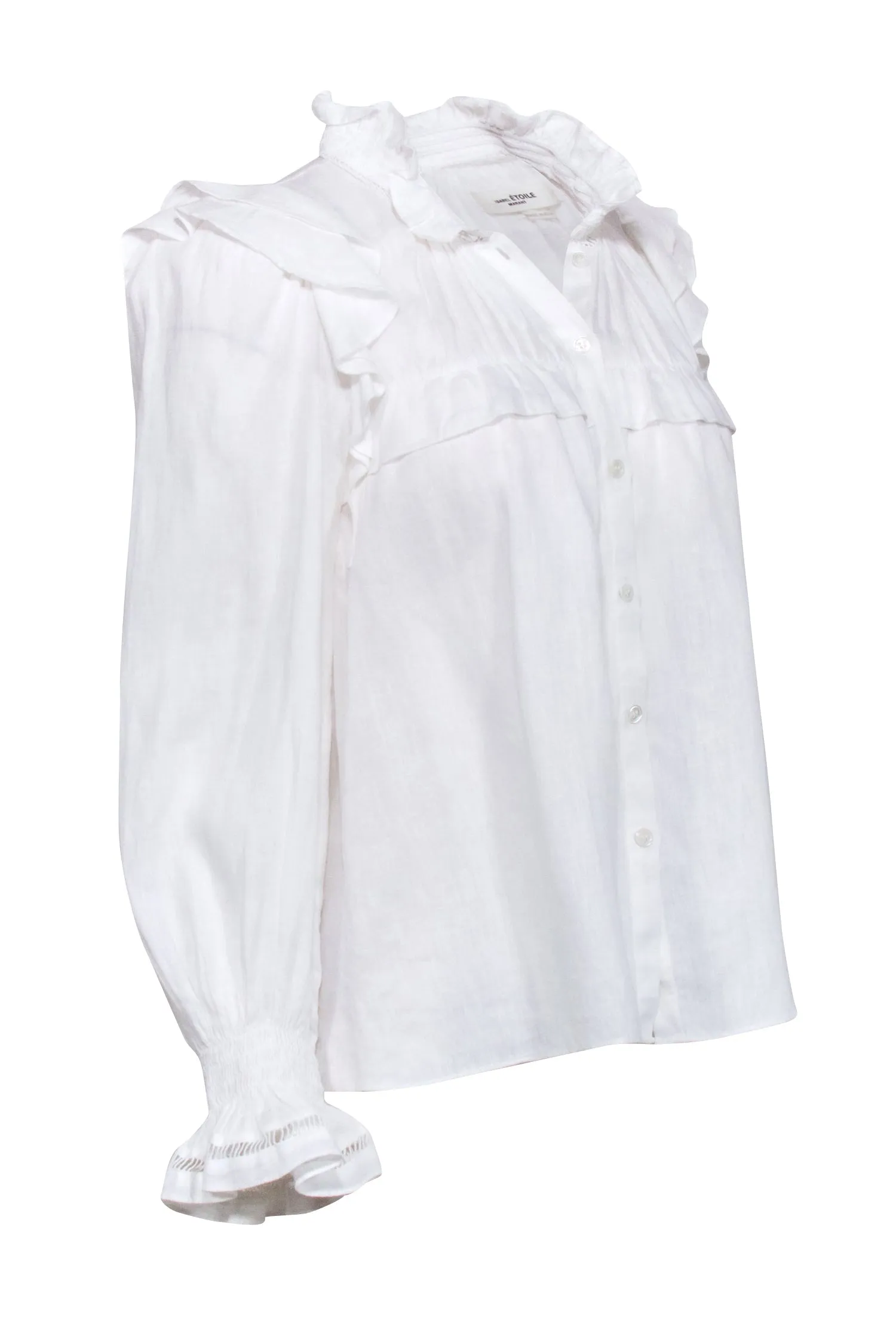 Isabel Marant Etoile - White Linen Ruffle Neckline Top Sz 4