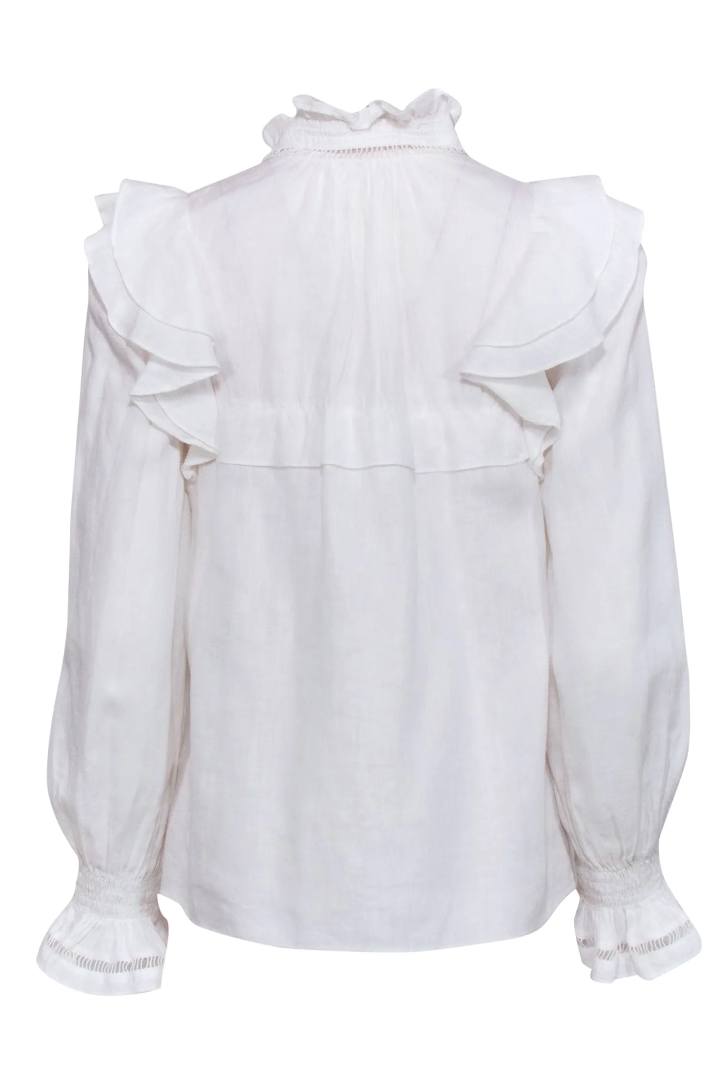 Isabel Marant Etoile - White Linen Ruffle Neckline Top Sz 4