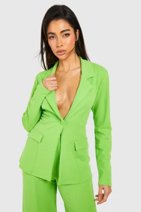 Jersey Knit Crepe Plunge Fitted Blazer