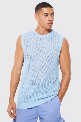 Knitted Oversized Crew Neck Mesh Vest