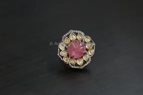 Kundan Polki CZ Ring (Adjustable) - Pink