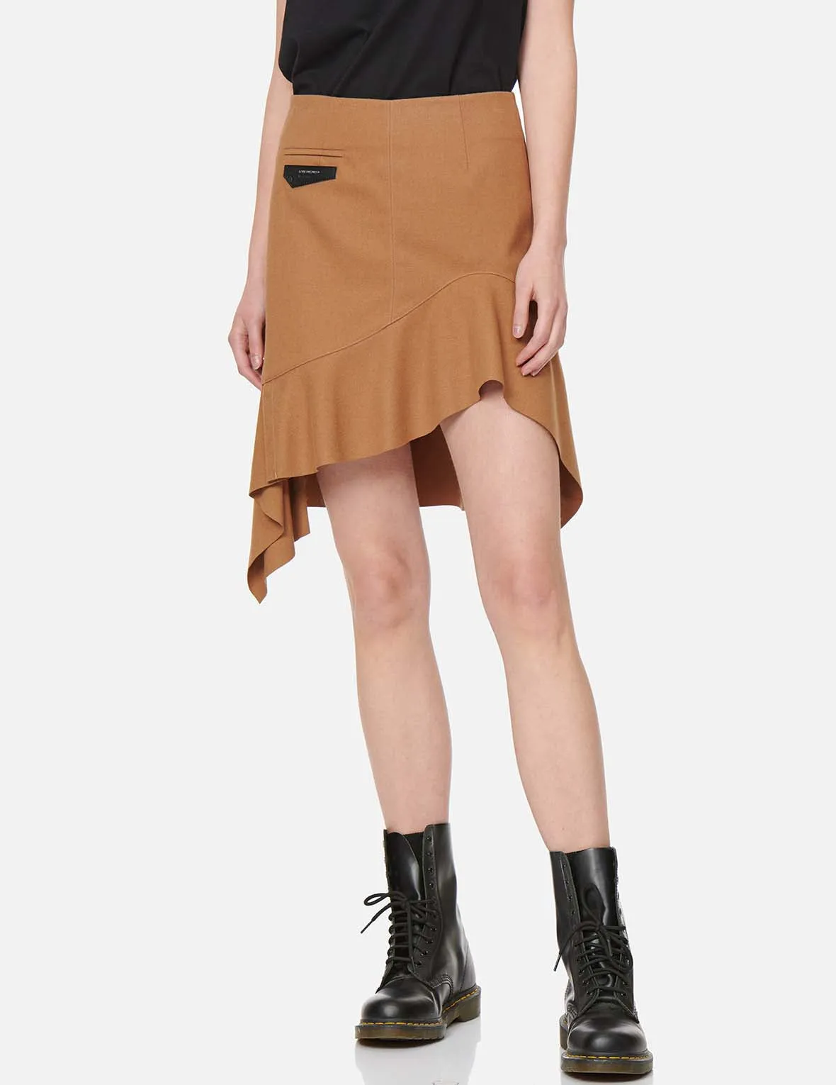 Leather Pocket Flap Asymmetric Skirt