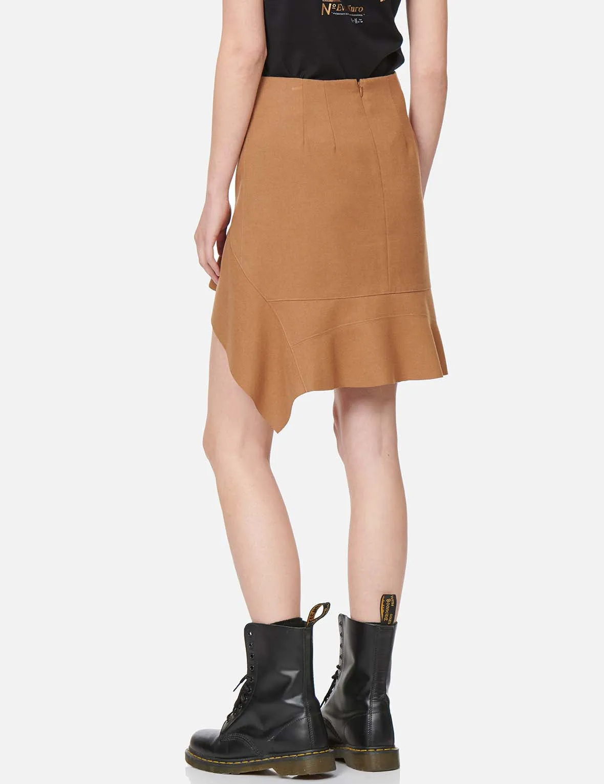 Leather Pocket Flap Asymmetric Skirt