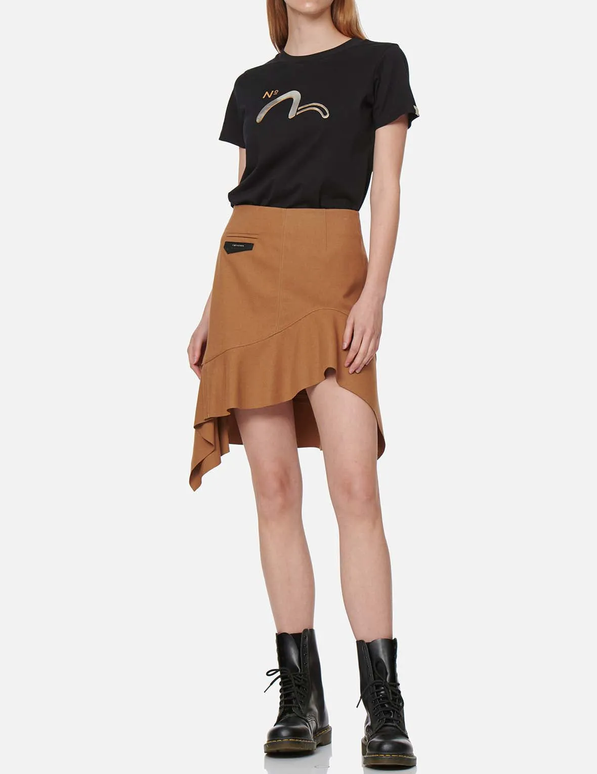 Leather Pocket Flap Asymmetric Skirt