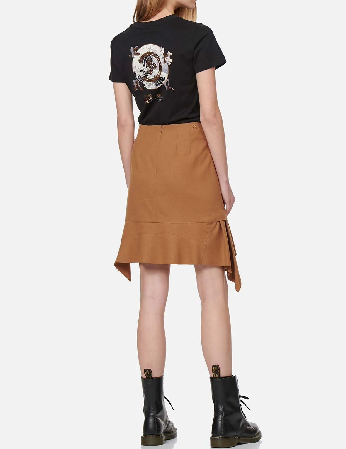 Leather Pocket Flap Asymmetric Skirt