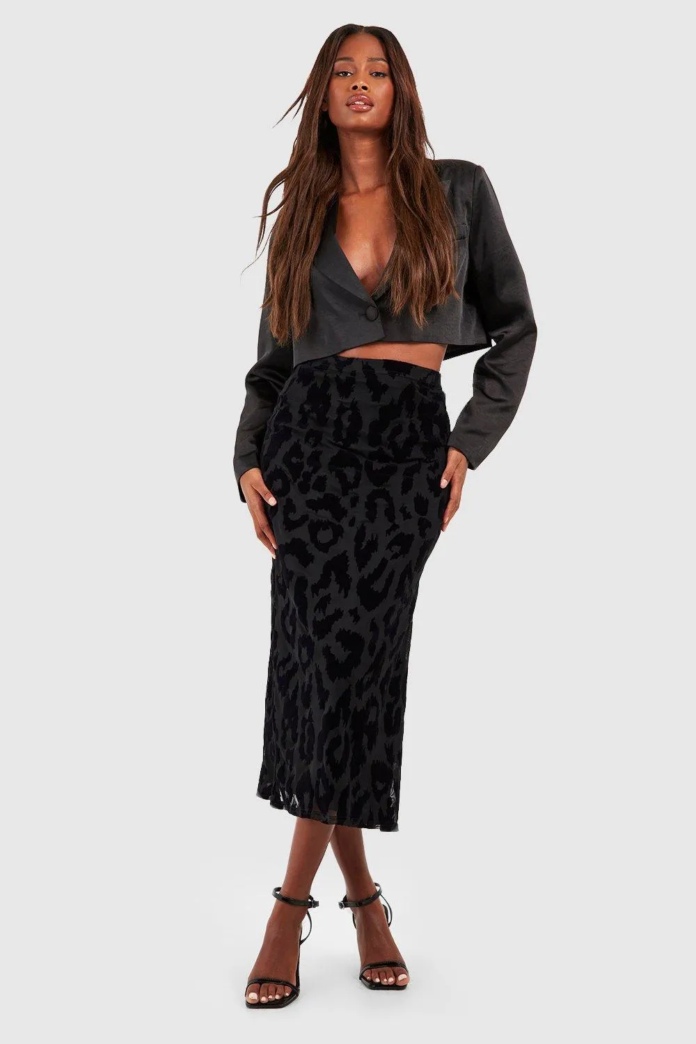 Leopard Devore Split Midaxi Skirt