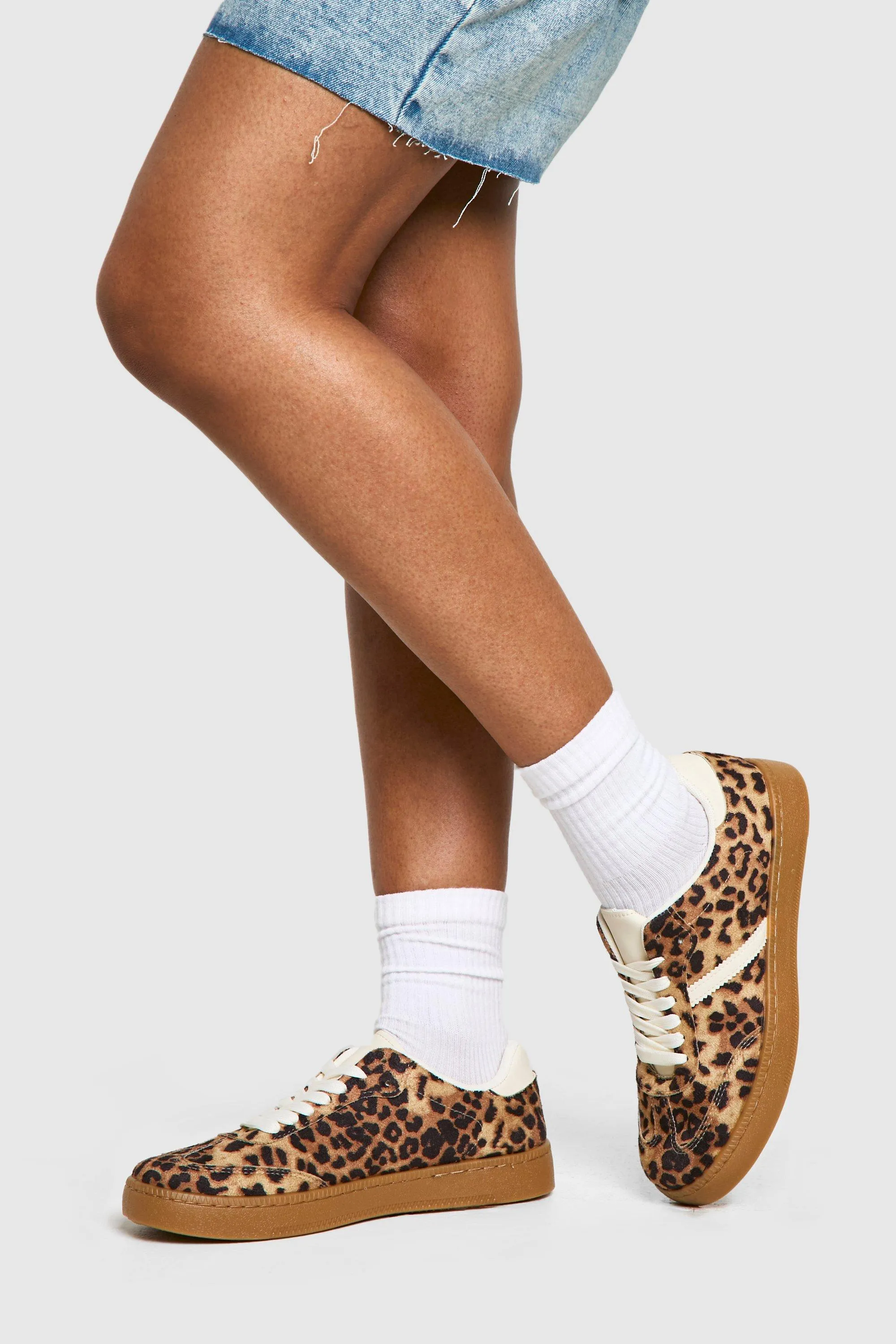 Leopard Gum Sole Lace Up Sneakers