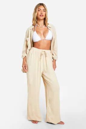 Linen Look Drawstring Beach Pants