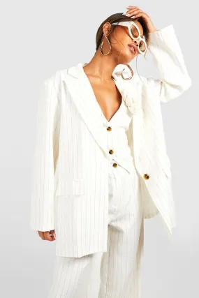 Linen Look Stripe Oversized Tailored Blazer