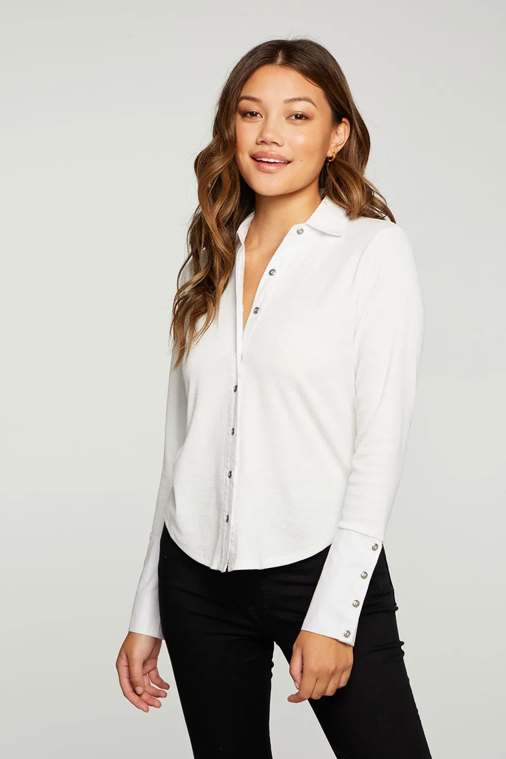 LINEN RIB MIXED POPLIN BUTTON DOWN