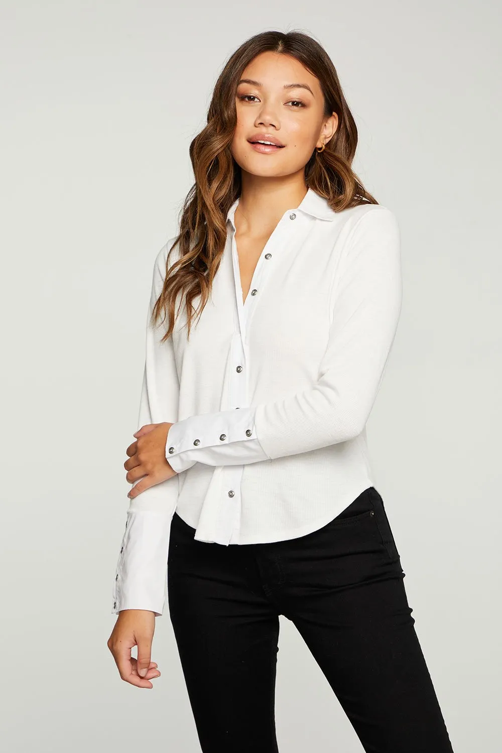 LINEN RIB MIXED POPLIN BUTTON DOWN