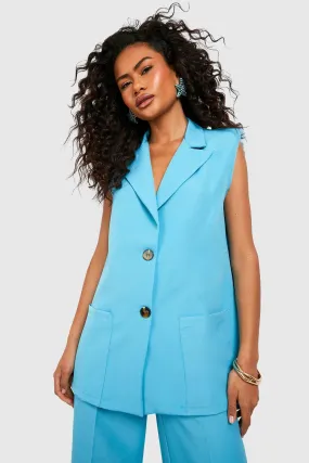 Longline Pocket Detail Tailored Sleeveless Blazer