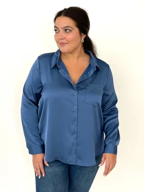 Mallow Satin Button Down - Smoky Blue