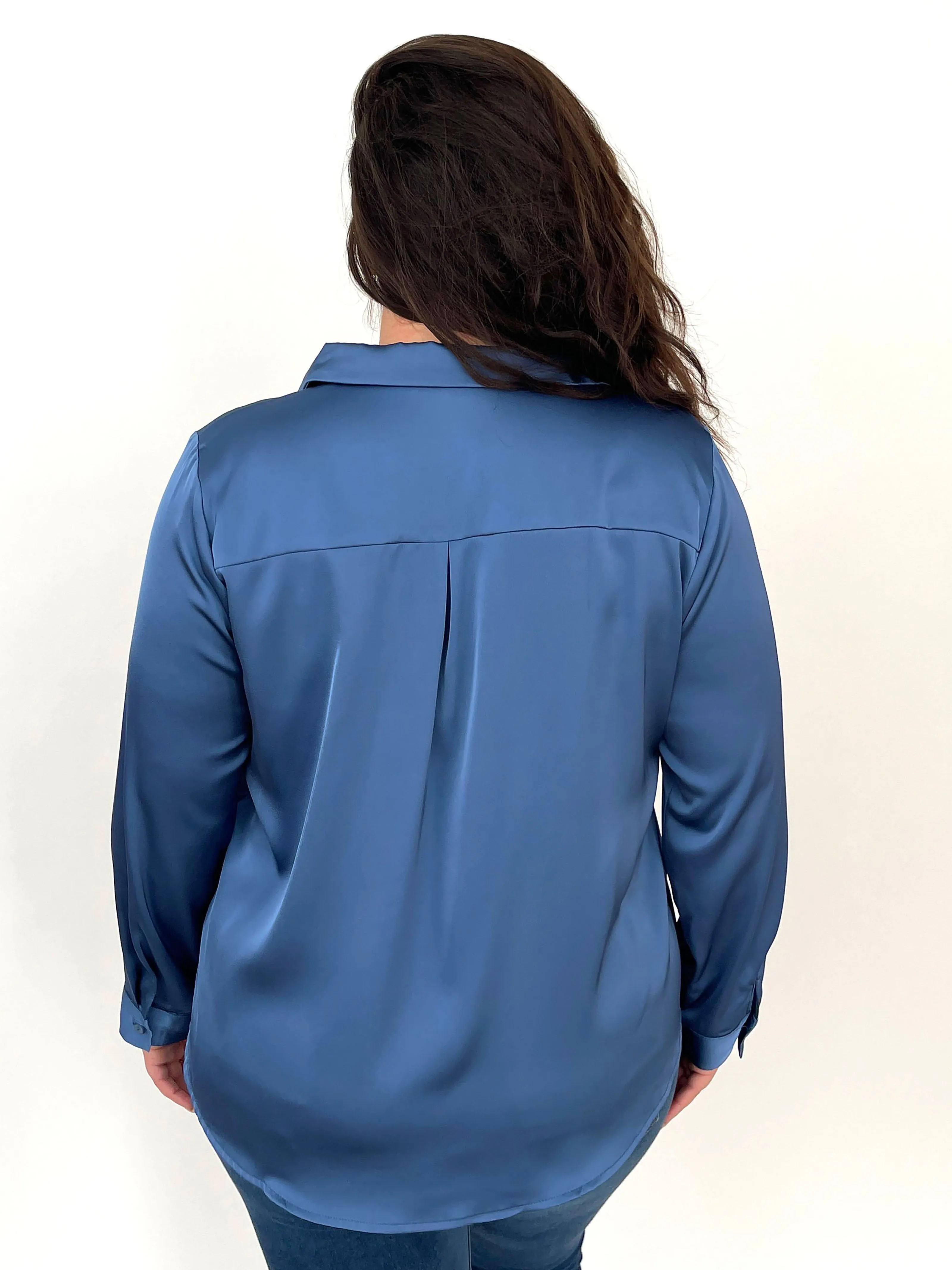 Mallow Satin Button Down - Smoky Blue