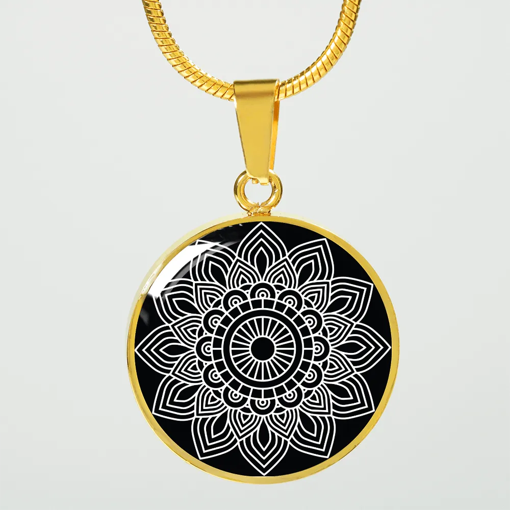 Mandala Black and White Gold Necklace and Bracelet