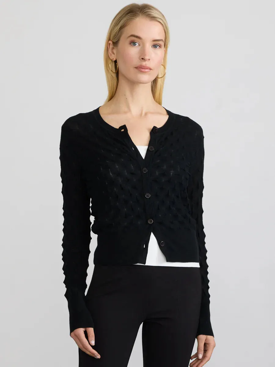 Margaret O'Leary DIMENSIONAL Button Down Cardigan in Black 