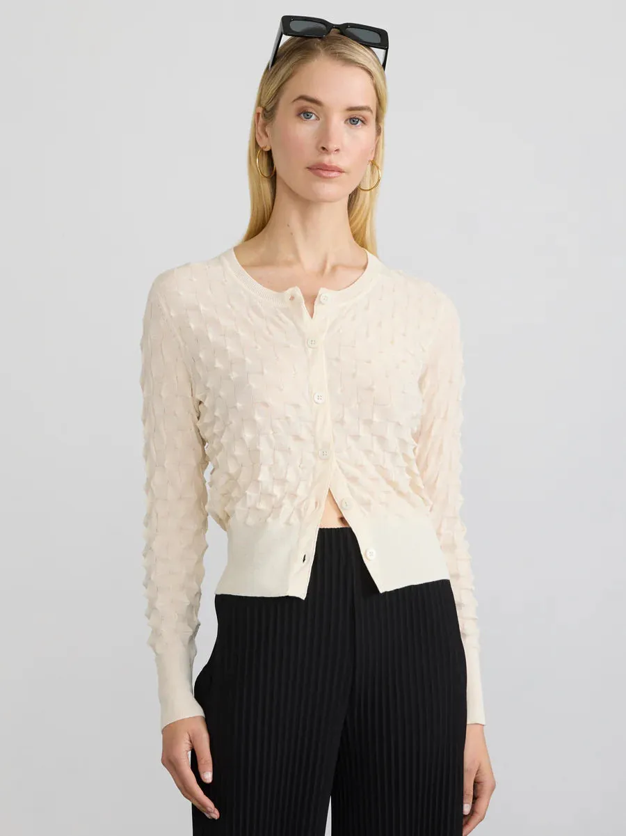 Margaret O'Leary DIMENSIONAL Button Down Cardigan in Ivory 