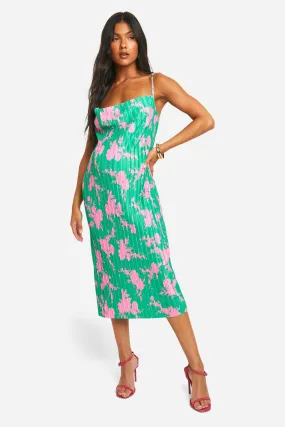 Maternity Cowl Neck Plisse Midi Dress