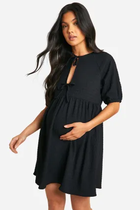 Maternity Tie Front Short Sleeve Smock Dress