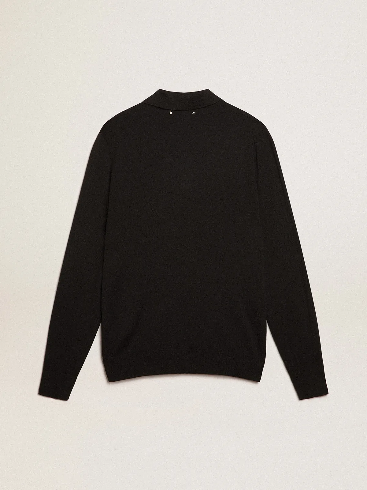 Men’s long-sleeved polo shirt in black merino wool