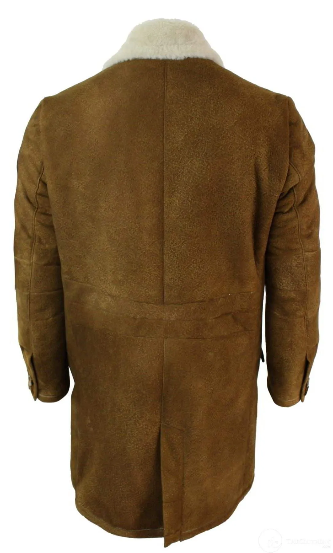 Mens Sherling Sheepskin Tan Brown 3/4 Overcoat Vintage Retro Winter Warm