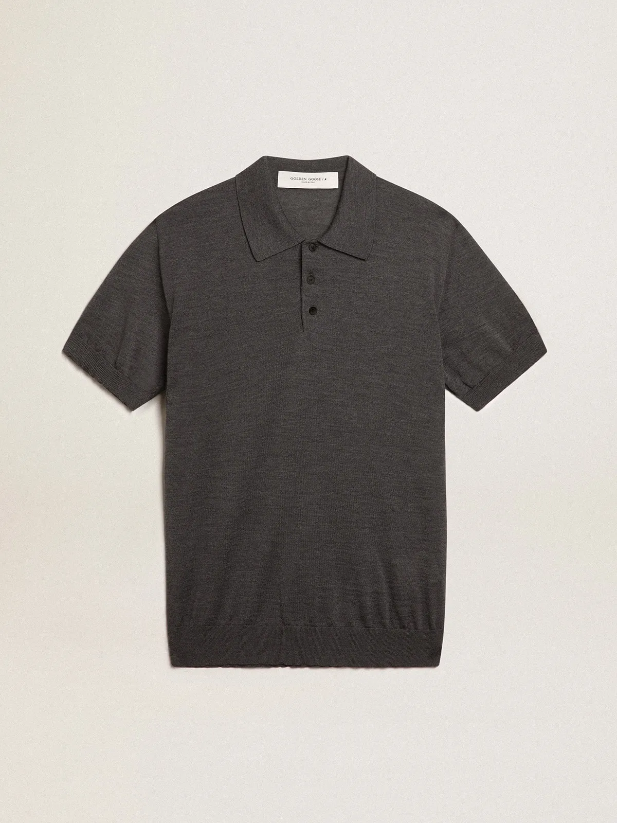 Men’s short-sleeved polo shirt in gray merino wool