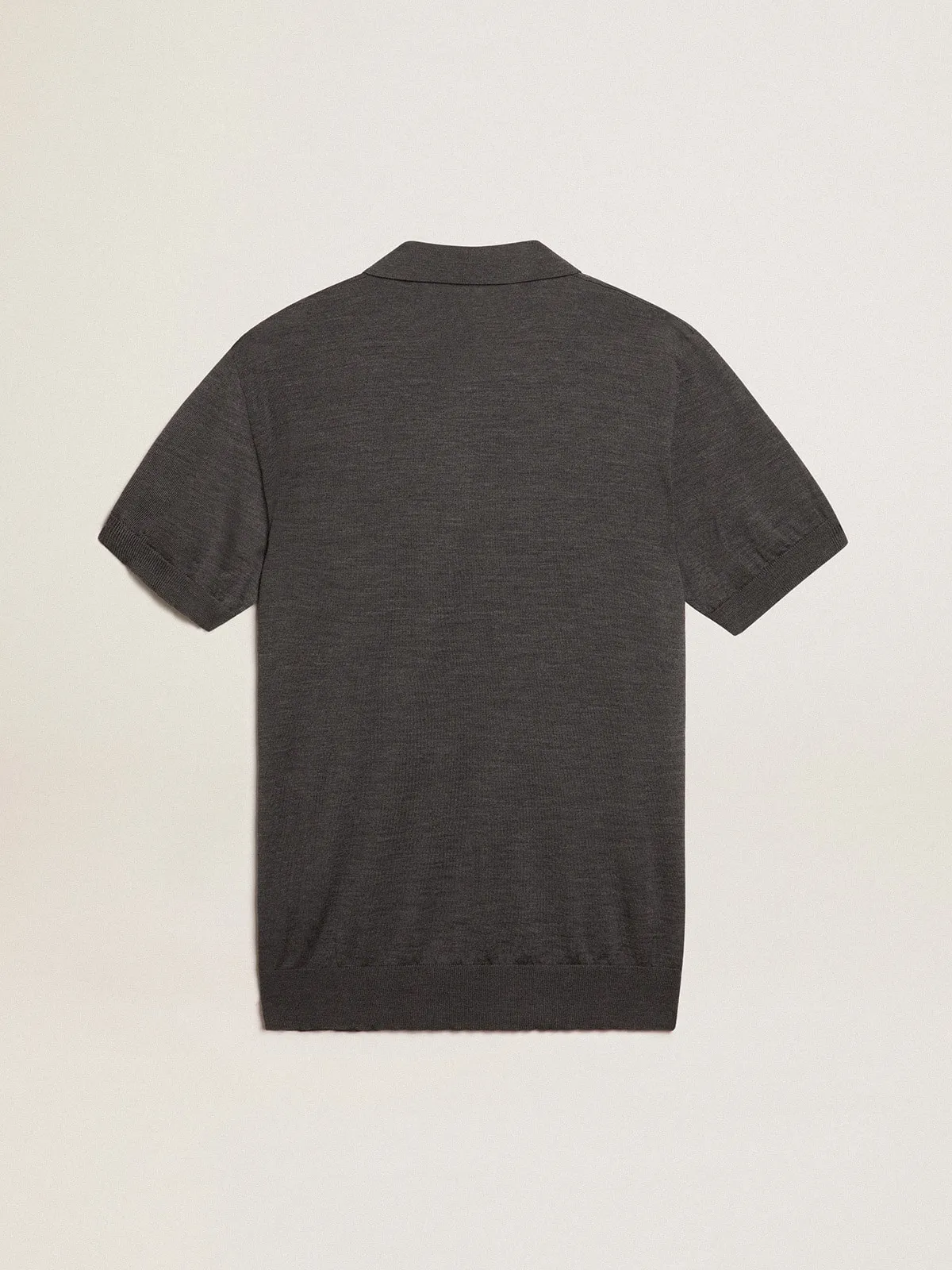 Men’s short-sleeved polo shirt in gray merino wool