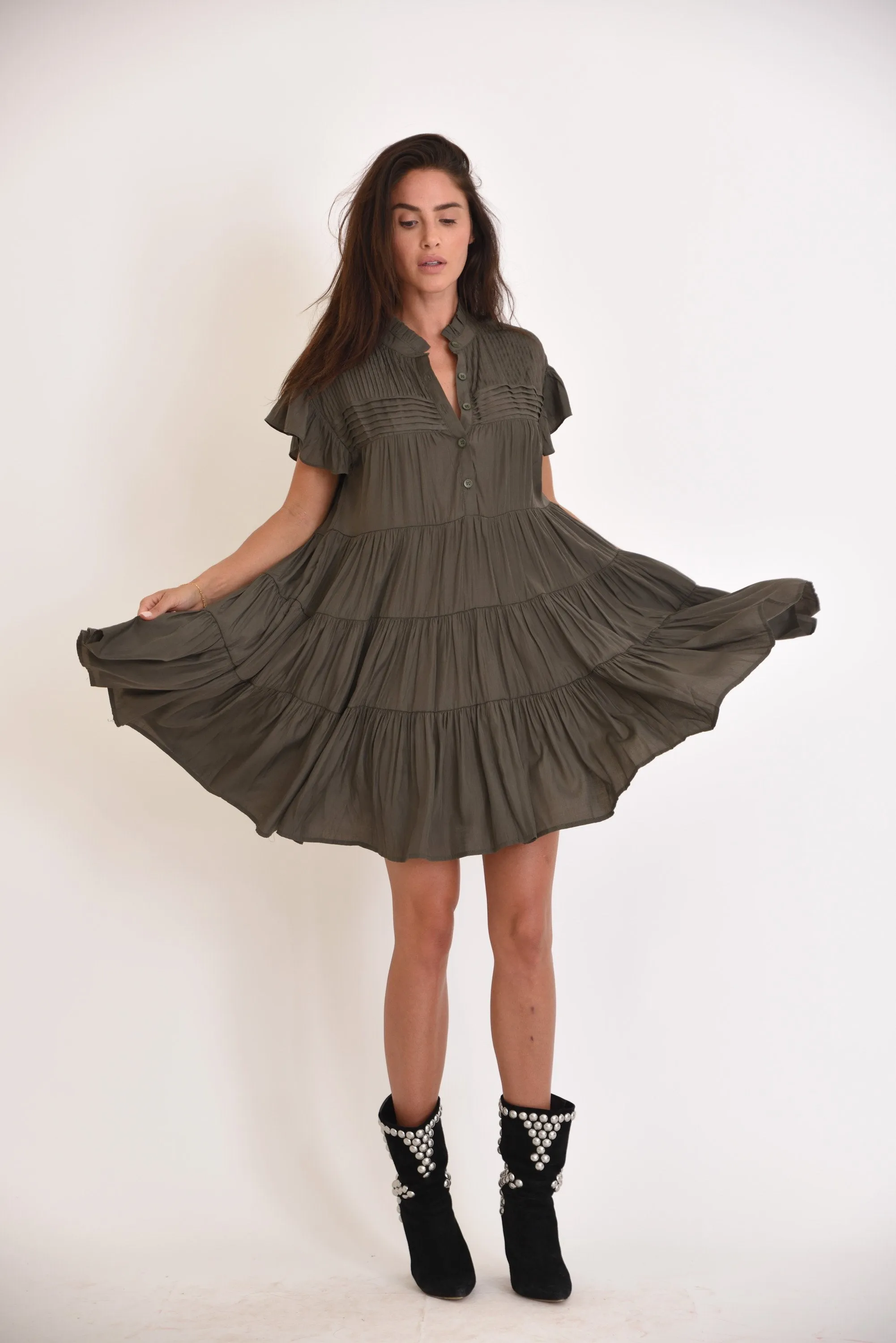 Muche Et Muchette Vera Button Down Dress Army Green