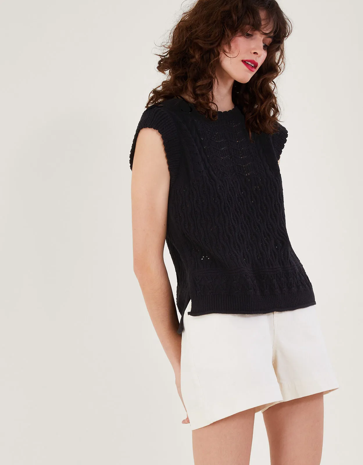 Multi Stitch Pointelle Knitted Vest Black